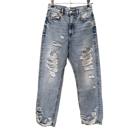 ZARA The Pepper Mom Jean Distressed Light Wash Sz 2 - Picture 2 of 5